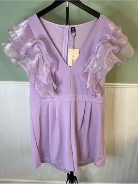NWT- SHEIN BAE Curve Lilac Zip-Back Shorts Romper
